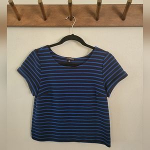 The Limited Cropped Top with Cuffed Short Sleeves | Navy with Cobalt Stripes